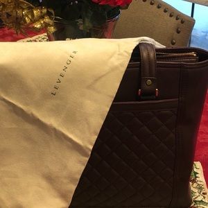 Levenger Executive Quilted Laptop Business Work Leather Quilted Tote